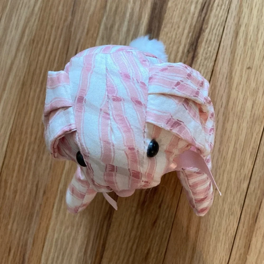 NWOT Saks Fifth Avenue Vintage Pink/White w/lt tan Striped Bunny, stuffed muslin